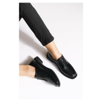 Marjin Women's Oxford Shoes Boots with Lace-up Masculinity Casual Shoes Rilen Black.