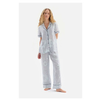 Dagi Blue Shirt Collar Tile Patterned Viscose Pajama Set