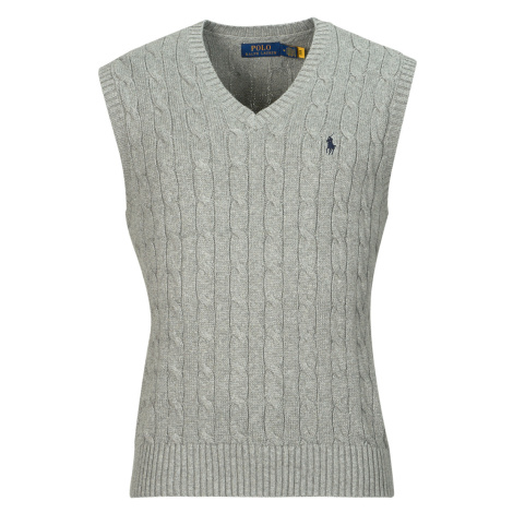 Polo Ralph Lauren PULL COTON CABLE COL V SANS MANCHE Šedá