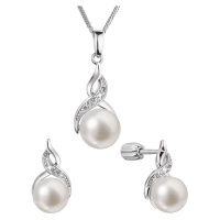 Evolution Group Luxusní stříbrná souprava s pravými perlami a zirkony 29054.1B (náušnice, řetíze