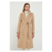 Vlněný kabát Lauren Ralph Lauren béžová barva, přechodný, bez zapínání