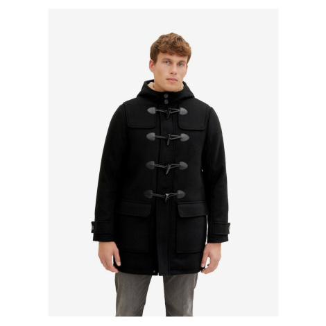 Černý pánský zimní kabát s kapucí a příměsí vlny Tom Tailor - Pánské