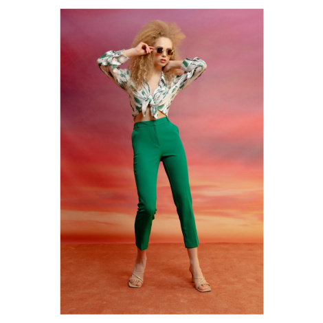 Lafaba Dámské zelené látkové kalhoty s vysokým pasem