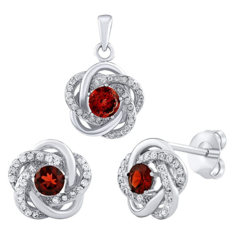 Silvego Stříbrný set šperků ROSALYN s granáty a Brilliance Zirconia JJJS0088GA (náušnice, přívěs