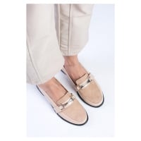 Mio Gusto Women's Nude Patent Leather And Suede Casual Oxford Flat Shoes