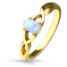 Ocelový prsten zlaté barvy - syntetický opál s duhovými odlesky, propletená ramena