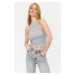 Trendyol Gray Melange Fitted Regular Size Halter Neck Ribbed Cotton Flexible Knitted Undershirt 