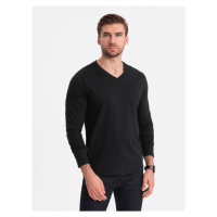 Ombre Clothing Černé tričko s dlouhým rukávem a výstřihem do V V6 LSBL-0108