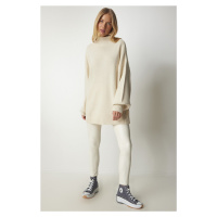 Happiness İstanbul Women's Cream Stand Oversized Basic Knitwear Sweater
