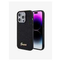 PU Square Mirror Script Logo Zadní Kryt pro iPhone 15 Pro Black Obal na telefon Guess