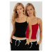 Cool & Sexy Women's Black-Red Double Rope Strappy Blouse GO158