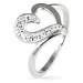 Stříbrný prsten 925 - nepravidelné srdce se zirkonovou polovinou