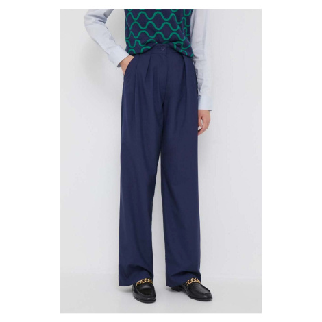 Kalhoty United Colors of Benetton dámské, tmavomodrá barva, široké, high waist
