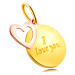 Přívěsek z kombinovaného 585 zlata - kulatá známka s nápisem "I love you", kontura srdce