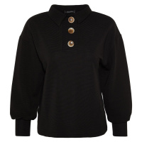 Trendyol Black Button Detailed Loose Knitted Sweatshirt