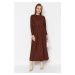 Trendyol Brown Skirt Pleated Scuba Knitted Dress