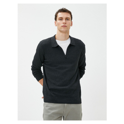 Koton Polo Neck Sweater Zippered, Slim Fit Long Sleeve