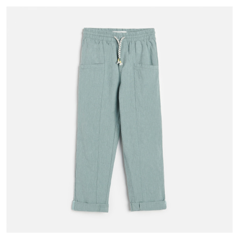 Reserved - Hladké kalhoty s vysokým podílem lnu a příměsí bavlny - Zelená