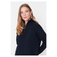 Trendyol Navy Blue Měkký texturovaný pletený svetr na zip