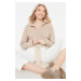 Trendyol Beige Thessaloniki/Knitwear Look Zippered Collar Regular/Regular Fit Knitted Sweatshirt