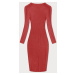 Červené tužkové šaty s dlouhými rukávy (MM98012)