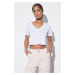 Trendyol White 100% Cotton Single Jersey V-Neck Crop Knitted T-Shirt