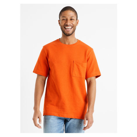 Oranžové pánské basic tričko s kapsičkou Celio Degauffre