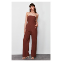 Trendyol Brown Cargo Pocket Strapless Collar Woven Jumpsuit