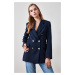 Trendyol Navy Blue Oversize Lined Double Breasted Closure Woven Blazer Jacket