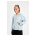 DEFACTO Girl's Blue Pocket Hooded Printed School Sweatshirt