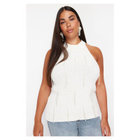 Trendyol Curve Ecru Pearl Detailed Corded Knitwear Blouse