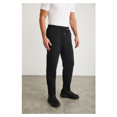 GRIMELANGE Walsh Men&#39;s Pique Look Special Fabric Flexible Double Leg Corded Black Trousers w
