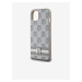 PU Leather Checkered Pattern and Stripe Zadní Kryt pro iPhone 13 Beige DKNY