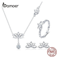 Stříbrný set náhrdelník náušnice a prsten květ lotosu ZHS067 LOAMOER