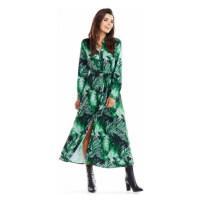 Maxi dámské šaty zelené barvy s motivem listů