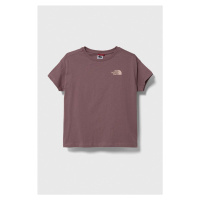 Dětské bavlněné tričko The North Face G VERTICAL LINE S/S TEE hnědá barva