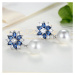 GRACE Silver Jewellery Náušnice s perlou a krystaly Swarovski Samantha E-JIE069/55 Modrá