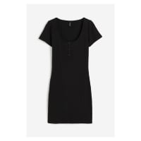 H & M - Žebrované šaty's horními knoflíky - černá