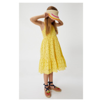 Koton Girl's Floral Scalloped Linen Dress 3skg80004aw