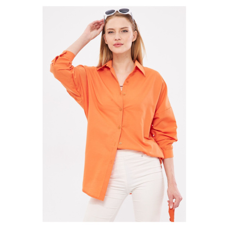 armonika Women's Orange Oversize Long Basic Shirt