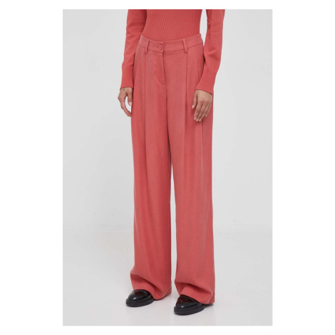 Kalhoty Sisley dámské, růžová barva, široké, high waist