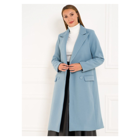 Dámský flaušový dvouřadý kabát - modrá