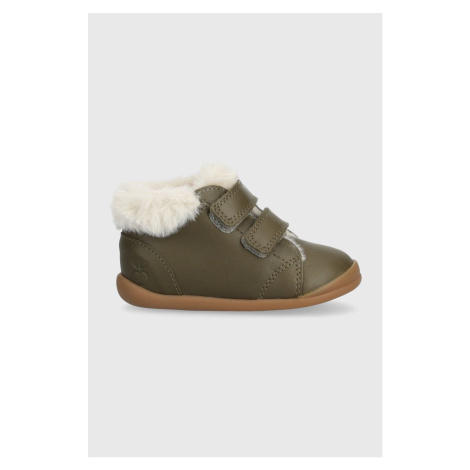 Dětské kožené zimní boty Pom D'api FLEX-UP EASY FUR zelená barva