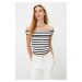 Trendyol Multi-Colored Striped Carmen Collar Viscous/Soft Fabric Stretch Knitted Blouse