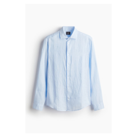 H & M - Lněná košile Slim Fit - modrá H&M