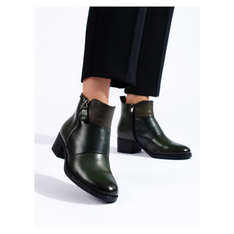 Klasické kotníčkové boty zelené dámské na širokém podpatku VINCEZA