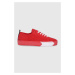 Kožené boty Sisley červená barva, na plochém podpatku