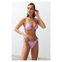 Trendyol Pink Triangle Tied Textured Regular Bikini Set