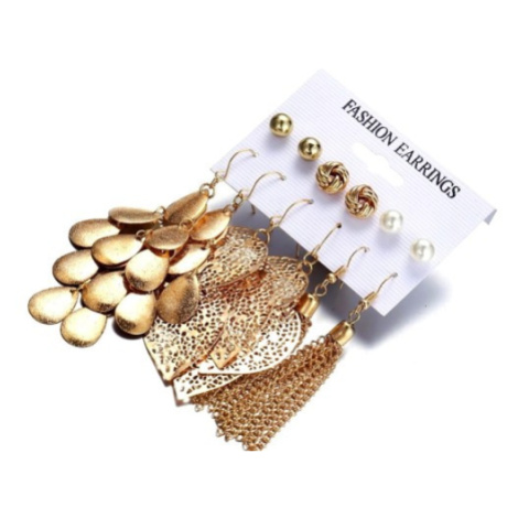 Camerazar Sada 6 párů zlatých náušnic s perleťovými puzety, glamour styl, neušlechtilý materiál