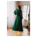 Smaragdové šifonové šaty s dlouhými rukávy